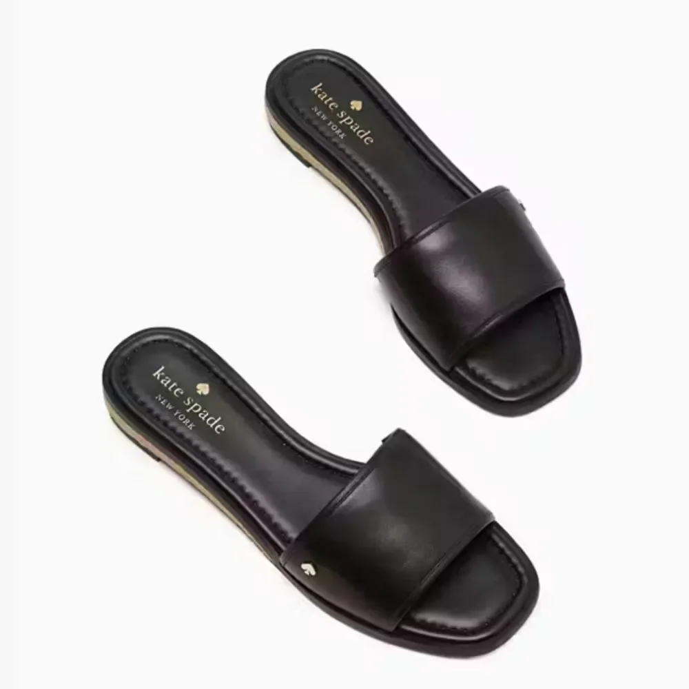 Kate Spade New York Palm Cove Black Leather Slide Sandals Size 7.5B